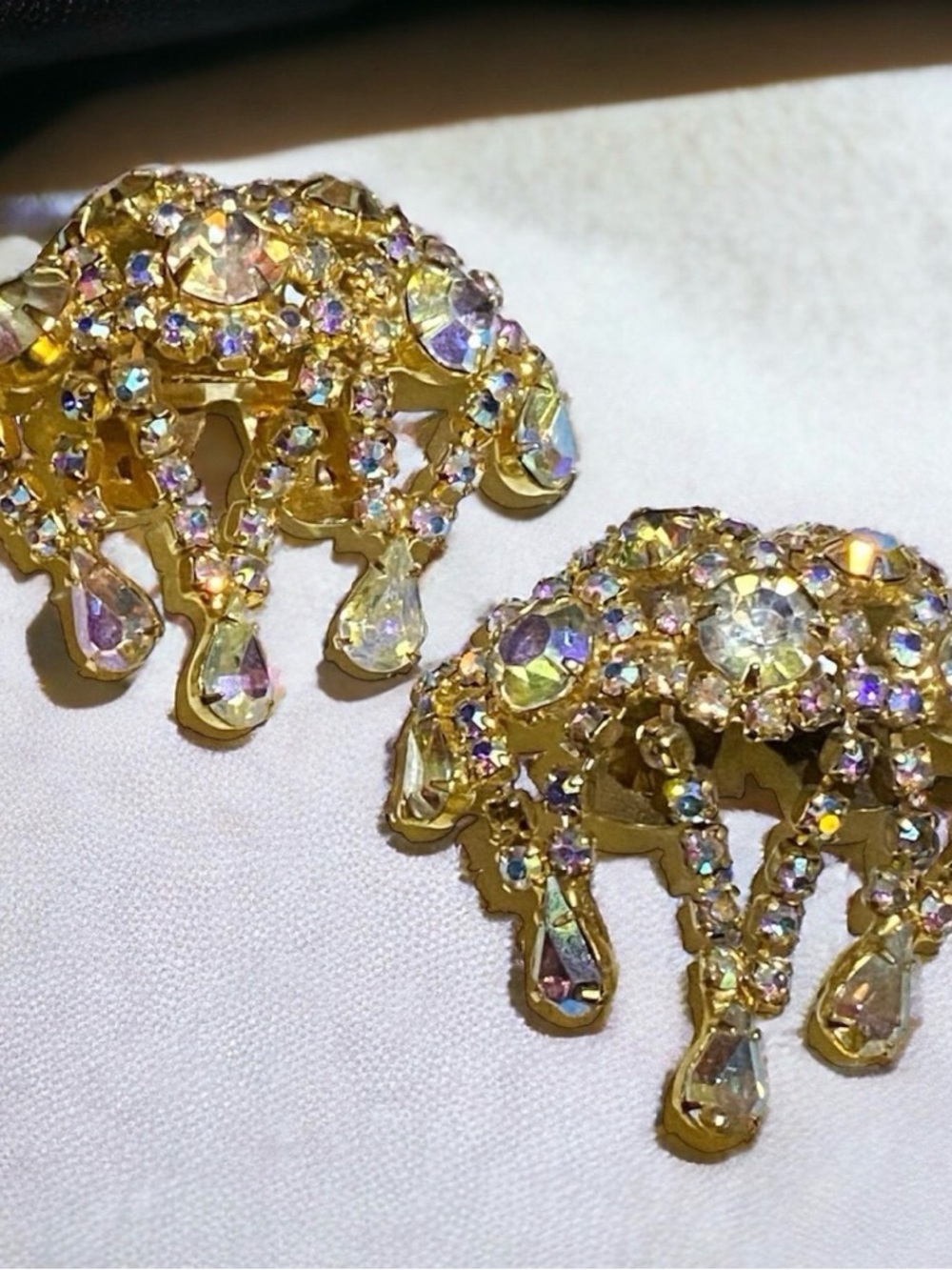 Vintage MUSI AB Crystal Rhinestone Gold Tone Shoe Clips